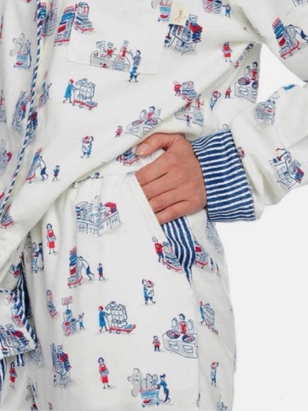 Costco themed Flannel Pajama Set with Blue & Red Accent Size S